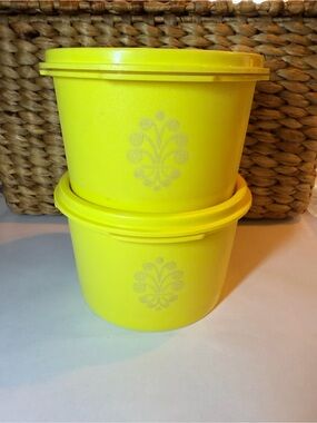 2 Vintage Tupperware Yellow Stackable Food Storage Containers